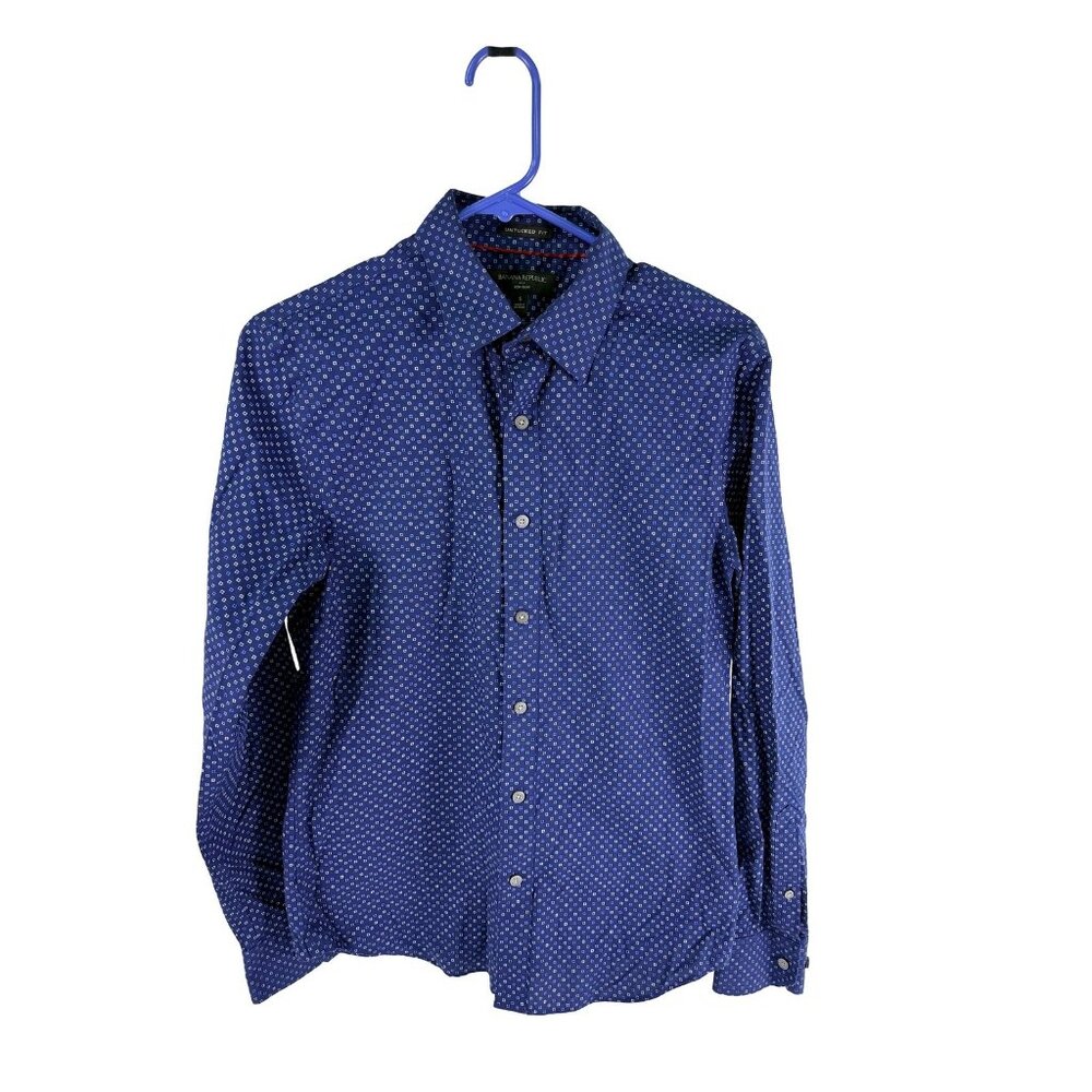 Banana Republic Men's S Untucked Fit Non-Iron Blue Geometric Button Down Shirt